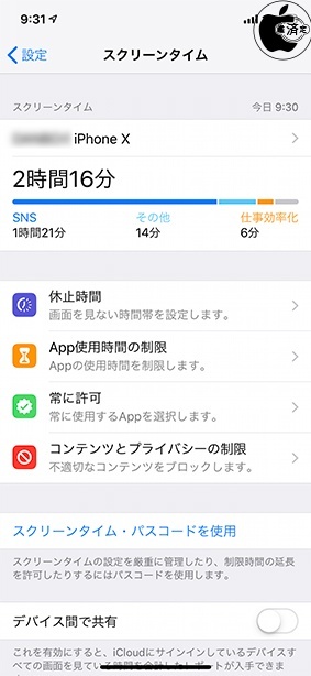 iOS 12：スクリーンタイム