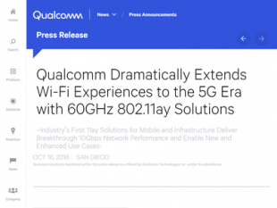Qualcomm Dramatically Extends Wi-Fi Experiences to the 5G Era with 60GHz 802.11ay Solutions