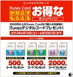 iTunes Card かならずもらえるお得なキャンペーン