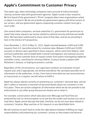Apple’s Commitment to Customer Privacy