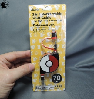 cheero 2in1 Retractable USB Cable with Lightning & micro USB POKEMON version 70cm