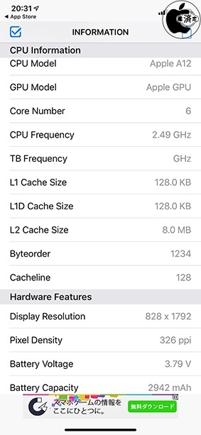 システムステータスライト:iPhone XR