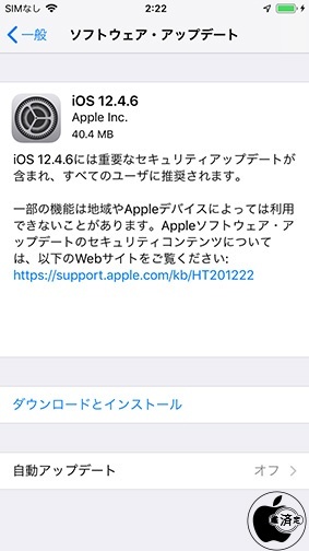 iOS 12.4.6 ソフトウェア・アップデート
