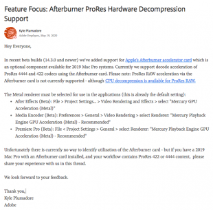 Feature Focus: Afterburner ProRes Hardware Decompression Support