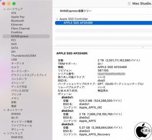 Mac Studio (2022)：APPLE SSD AP2048R
