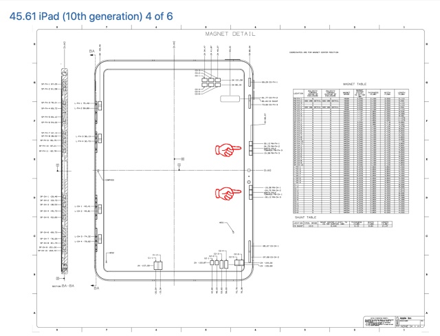 iPad (第10世代)のマグネット配列図面