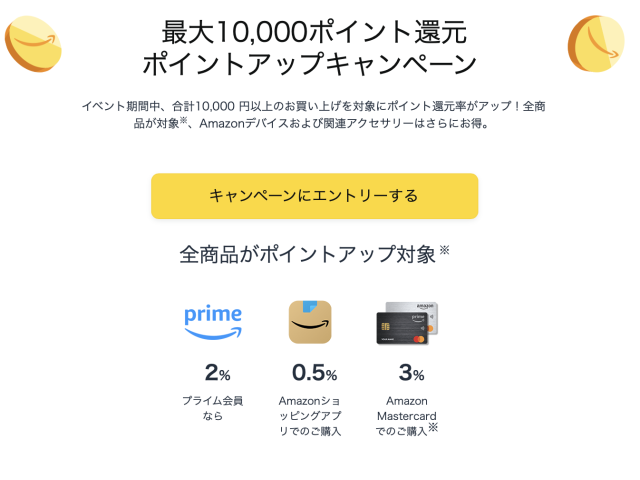 最大10,000ポイント還元ポイントアップキャンペーン