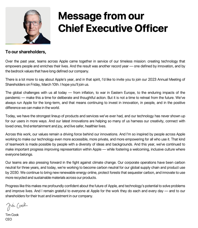 Tim Cook CEOメッセージ
