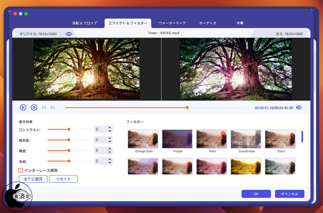 Aiseesoft Mac 動画変換 究極：エフェクト＆フィルター