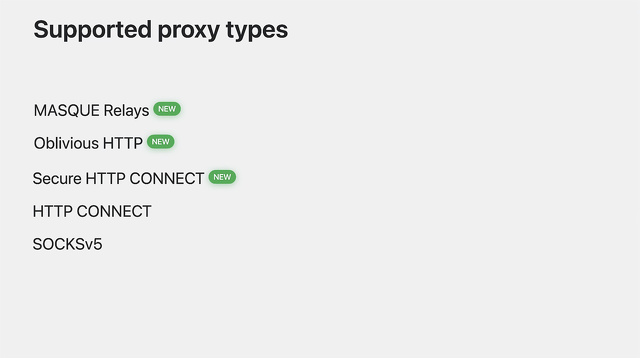 Supported proxy types