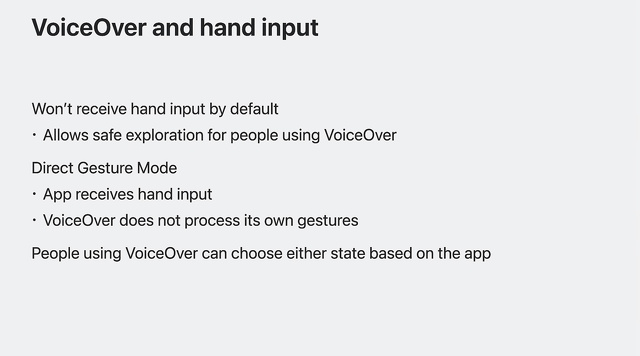 VoiceOver and hand input