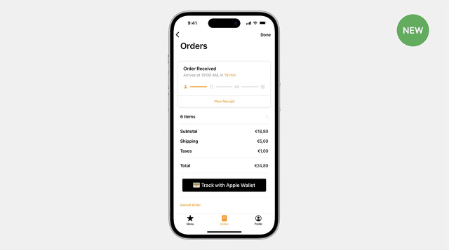  iOS 17：Walletに注文情報を追加