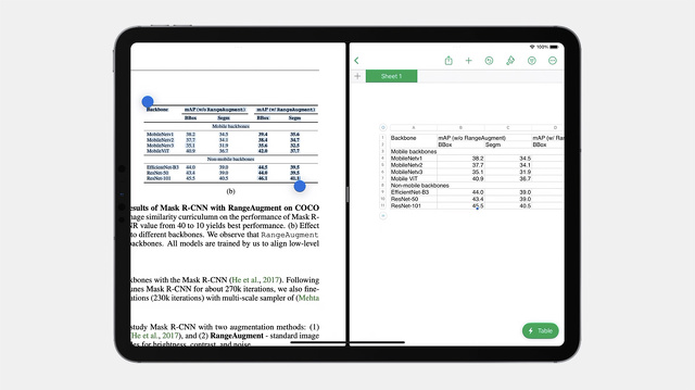Live Text テーブル