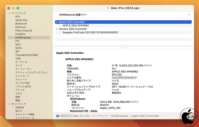Mac Pro (2023)：APPLE SSD AP4096Z