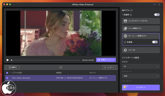 HitPaw Video Enhancer for Mac：ポートレート専用モデル