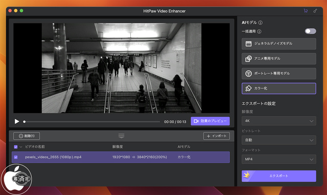 HitPaw Video Enhancer for Mac：カラー化モデル