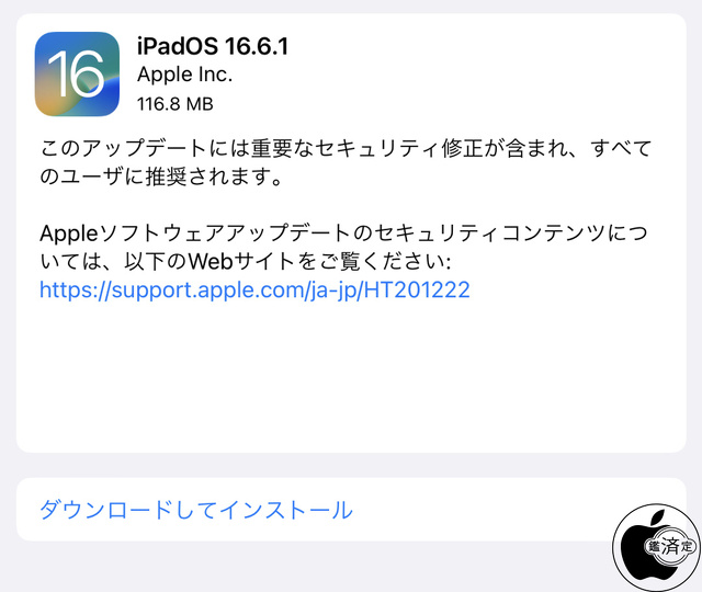 iPadOS 16.6.1 ソフトウェア・アップデート