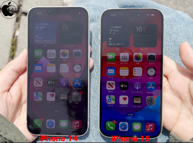 iPhone 15：屋外ピーク輝度2,000ニト