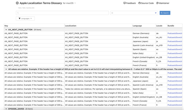 Apple Localization Terms Glossary