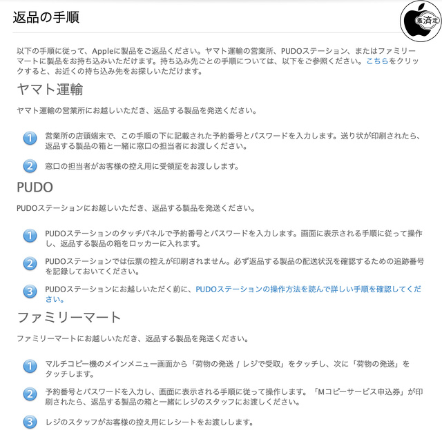 Apple公式ストア：返品の手順