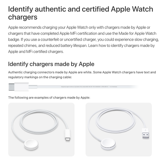 Identify authentic and certified Apple Watch chargers