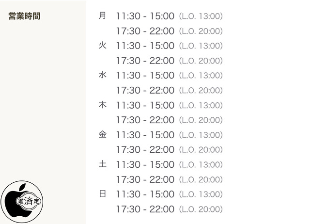 食べログ：営業時間表示
