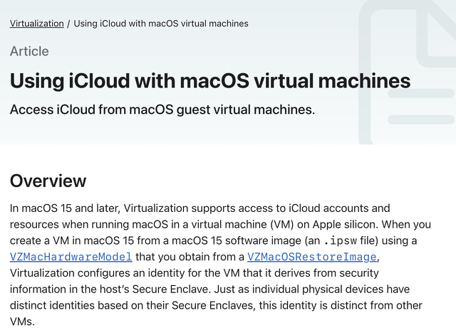 Using iCloud with macOS virtual machines