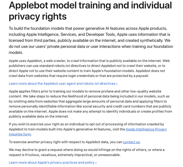 Applebot model training and individual privacy rights