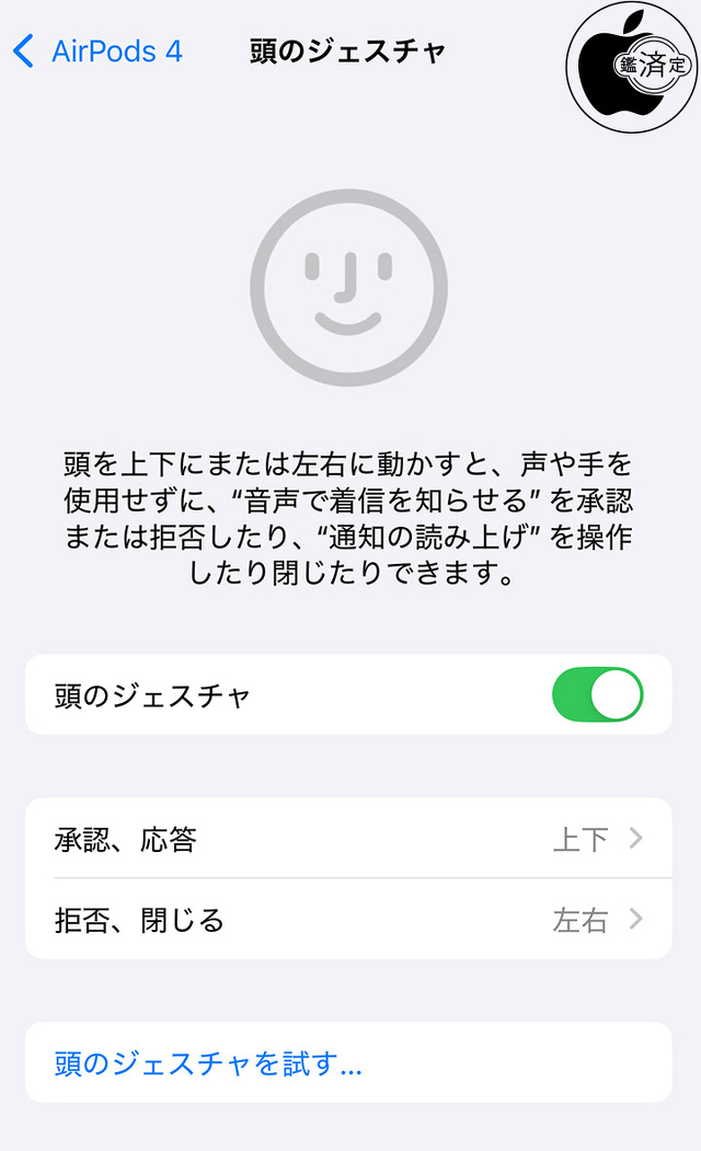 頭のジェスチャ