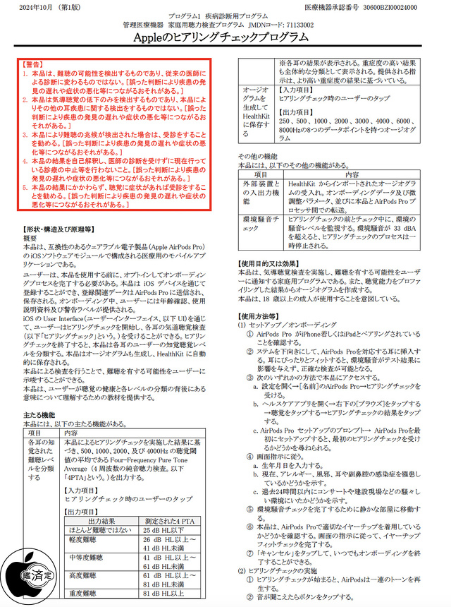 Appleのヒアリングチェックプログラム