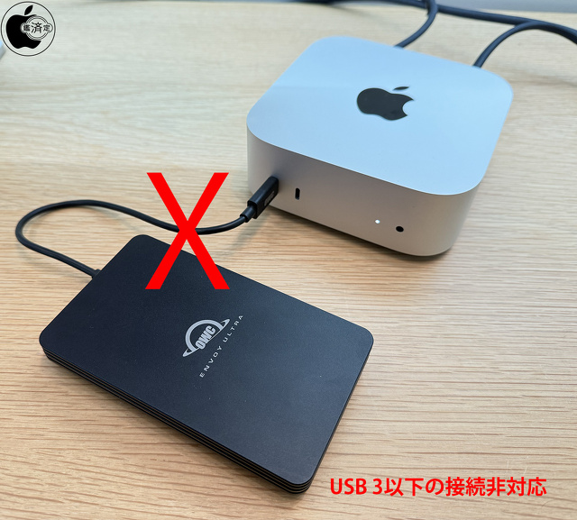 Mac mini (2024)前面ポート：OWC Envoy Ultra