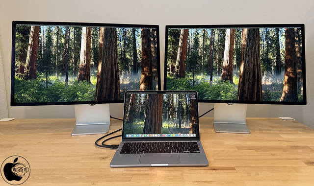 MacBook Air (13-inch, M4, 2025)：Apple Studio Display (27-inch) x2
