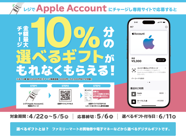 Apple Account チャージ 選べるギフトキャンペーン