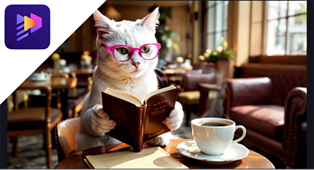 カフェで読書中の猫