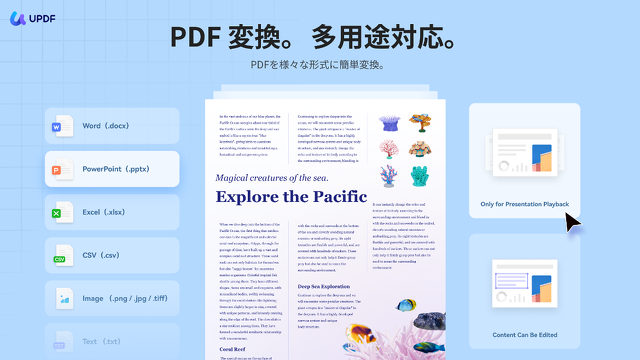 PDF変換。多用途対応。
