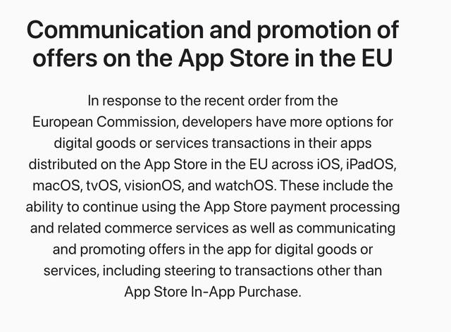 Communication and promotion of offers on the App Store in the EU