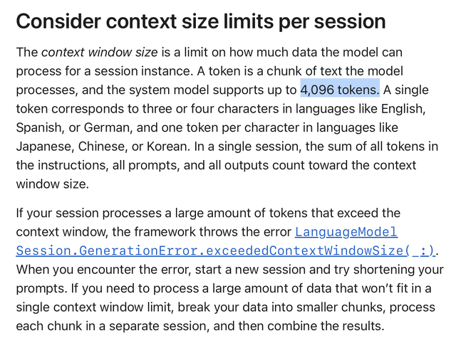 Apple Foundation Modelsのトークン数