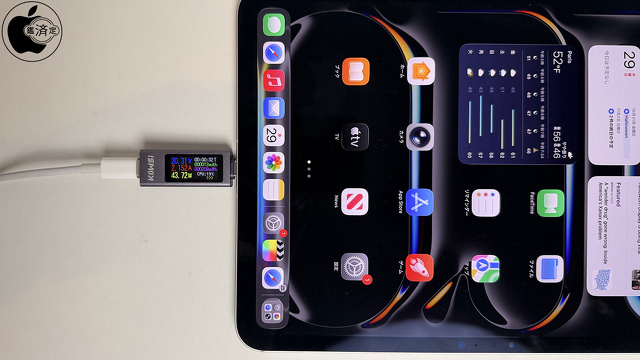 iPad Pro 11-inch (M5)：最大60W充電