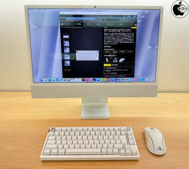 iMac（24インチ, 2024）：CORSAIR K65 PLUS WIRELESSメカニカルゲーミングキーボード for Mac、CORSAIR M75 WIRELESS軽量RGBゲーミングマウス