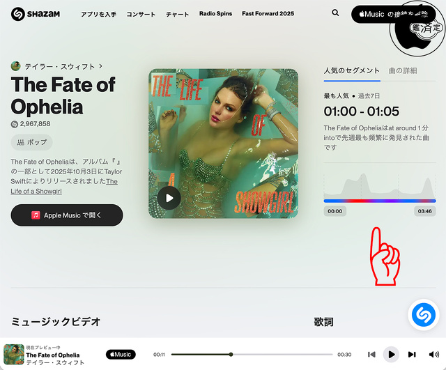Shazam：人気のセグメント
