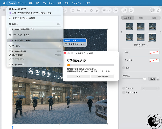 インテリジェンス機能：使用状況を表示