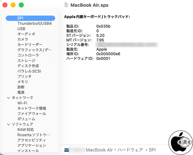 Apple内蔵キーボード/トラックパッド