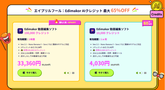 AIクレジットも最大65%OFF