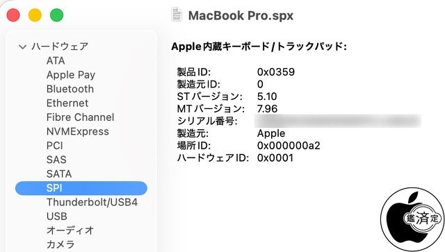 Apple内蔵キーボード/トラックパッド