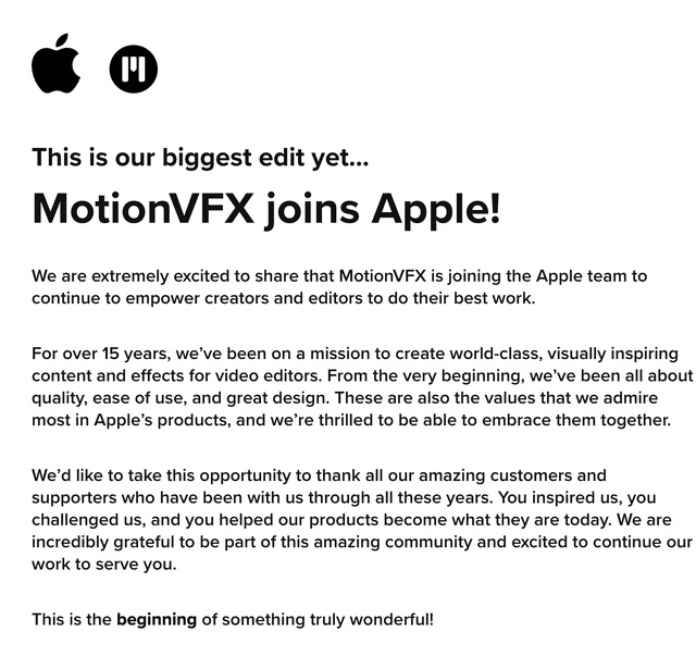 MotionVFX joins Apple!