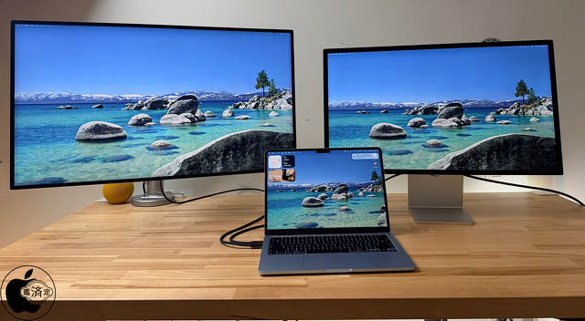 MacBook Air (13-inch, M4, 2025)：Apple Studio Display (27-inch) x2