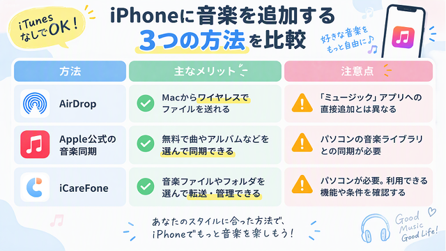 iTunesなしでiPhoneに音楽を追加する3つの方法を比較