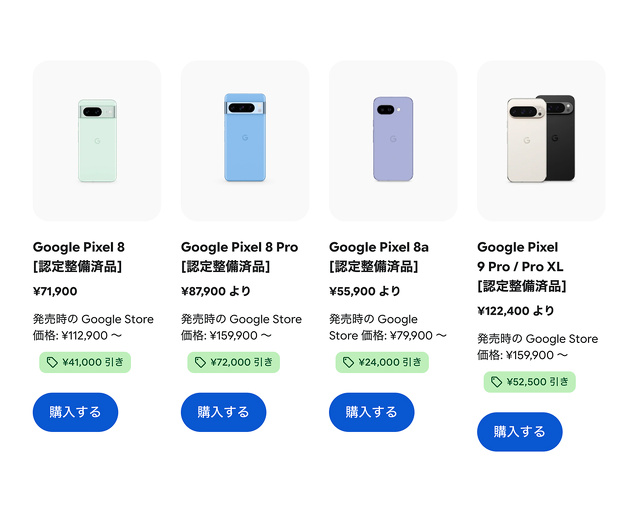 Google Pixelの認定整備済品