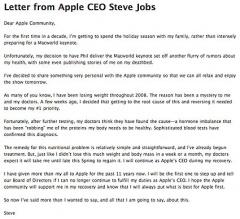 Letter from Apple CEO Steve Jobs