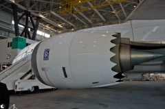 ANA にとっては久しぶりの RR社Trentエンジン。エンジンカウルの終端は、シェブロン・ノズルというギザギザのカット加工が施されている